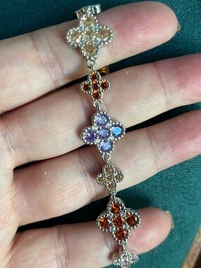 Multicolor Crystal Clover Link Bracelet - 7.5” Sparkles Beautifully